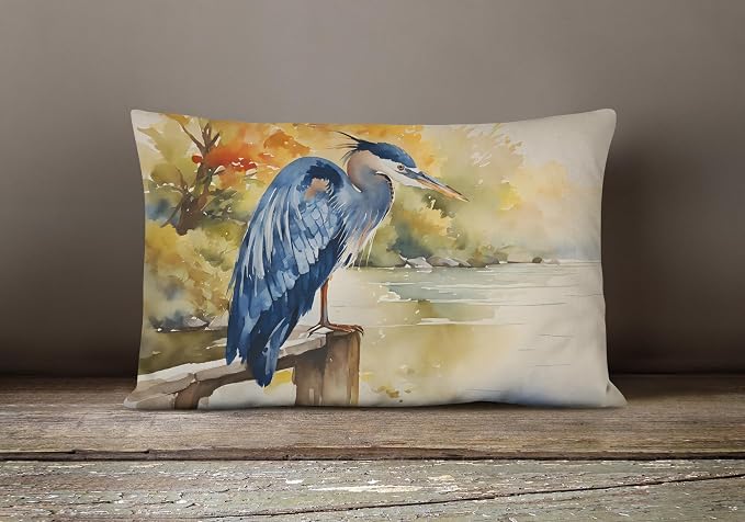 Caroline's Treasures DAC2849PW1216 Blue Heron Throw Pillow Machine Washable, Indoor Outdoor Decorative Pillow for Couch, Bed or Patio, 12HX16W