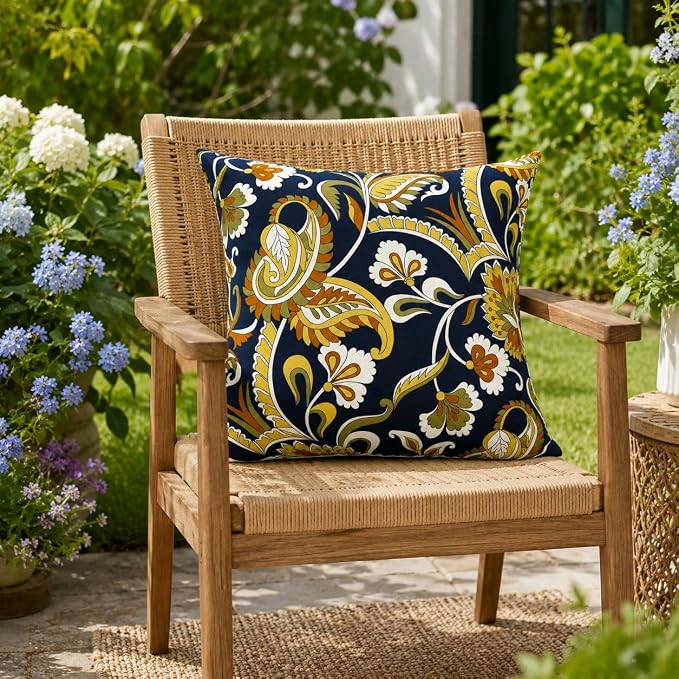 Outdoor/Indoor Decorative Throw Pillows 18×18 Inch | Pack of 2 Waterproof Decorative Throw Pillows with Inserts, Square Pillows for Bed, Couch, Sofa and Patio Furniture