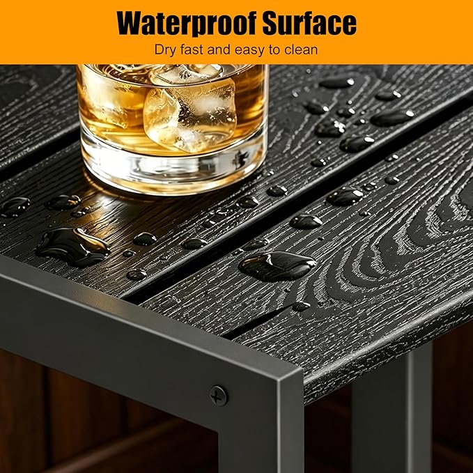 Outdoor Side Table,Weather-Resistant Square Patio End Table,Small Outdoor Accent Table for Backyard,Pool,Deck,Garden,Waterproof,Easy-to-Clean & Assembly,Black