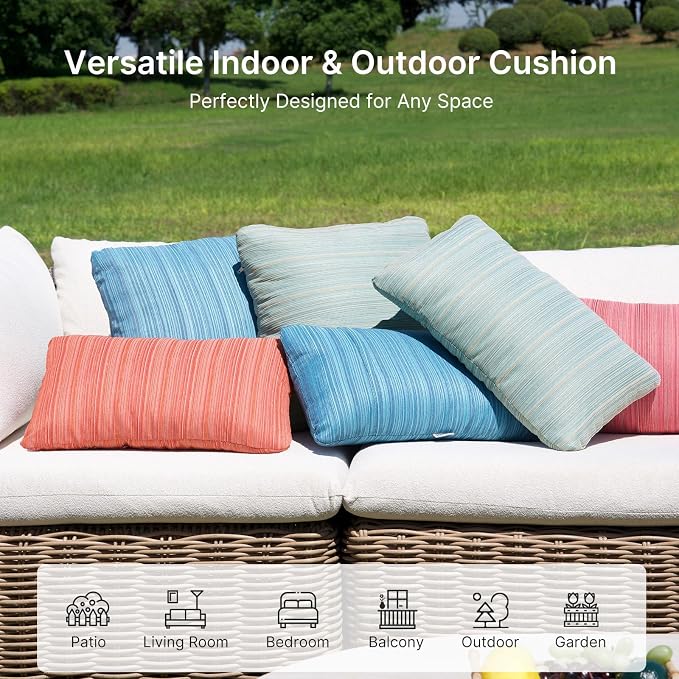 Outdoor Lumbar Pillow Set of 2 with Inserts, Outdoor Throw Pillow Water Resistant for Patio Furniture, 12x20 Inch Outdoor Pillows with Removable Zipper Cover