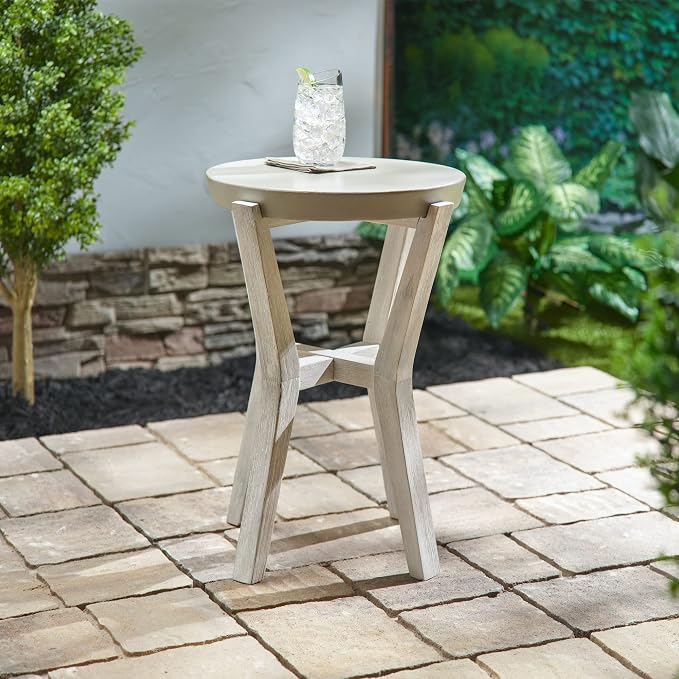 Pebble Lane Living | Bali 17" Round Tall Side Table | Cement/Wood | Gray | 1 Table