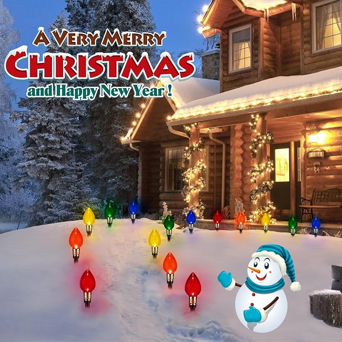 2 Pack C9 Christmas Pathway Lights Outdoor, Total 34.8Ft 20 LED Stake Light | Connectable C9 Pathway Lights, Waterproof Christmas Lights Outdoor for Walkway Yard Lawn Ground Sidewalk Driveway Decorations