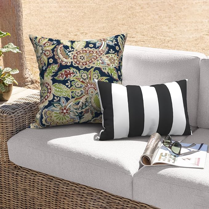Outdoor 20x20 Inch Throw Pillows with Inners, Square Pillows Decorative Set of 2 for Home Garden Furniture, Paisley Sapphire Blue