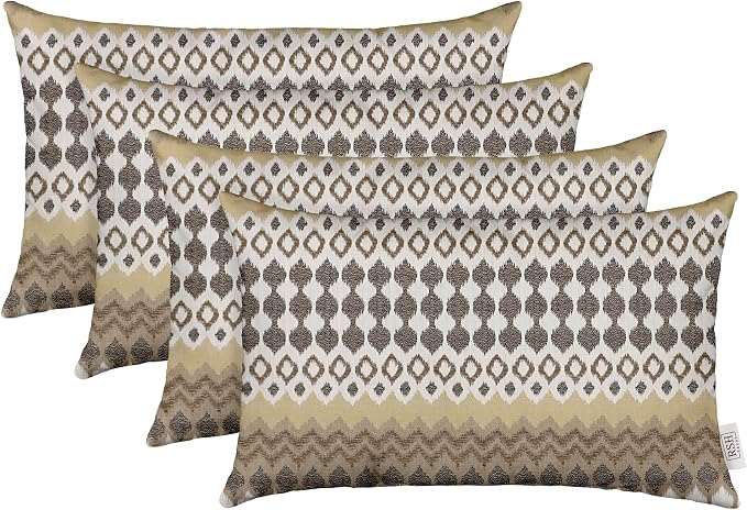 RSH DECOR: Jumbo Lumbar Throw Pillows Set of 4 | 26" x 16" | Indoor Outdoor | Water & Fade-Resistant | Includes Down-Alternative Inserts | Made in USA (Divide Leaf Toffee)