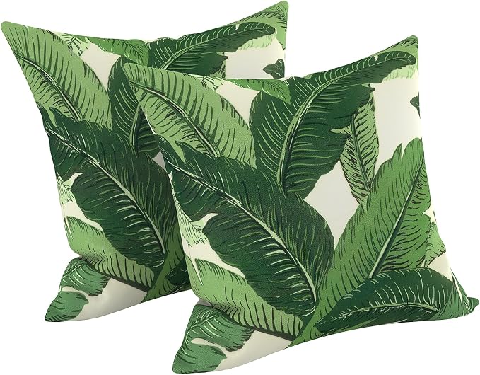 LVTXIII Outdoor Throw Pillows, Decorative Throw Pillows with Inserts, 16"x16" Square Pillows for Bed, Couch, Sofa and Patio Furniture, Set of 2, Swaying Palms Green