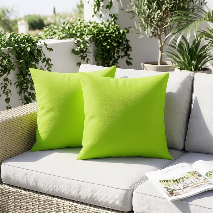 Lewondr 2 Pack Waterproof Outdoor Pillow Covers, 20"x20", Fluorescent Green | Waterproof, Solid PU Coating Throw Pillow Case, UV Protection Garden Cushion Cover, for Patio Decorative Sofa Couch Balcony