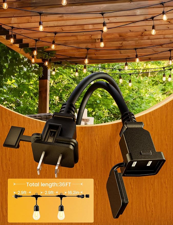 Svater Outdoor String Lights LED 36 FT S14 Commercial Grade Waterproof ETL | Outside Patio Light with Plastic 1 Watt Antique Edison E26 Bulbs, Connectable Hanging Strand for Bistro Cafe Backyard 2700K