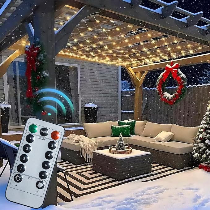 Net Lights Outdoor 10x10 FT, 8 Modes Connectable Mesh Lights with Plug- Connect 3 Sets, 30×10 FT Coverage, 270 LED Christmas Warm White for Trees, Bushes, Garden, Yard Decorations