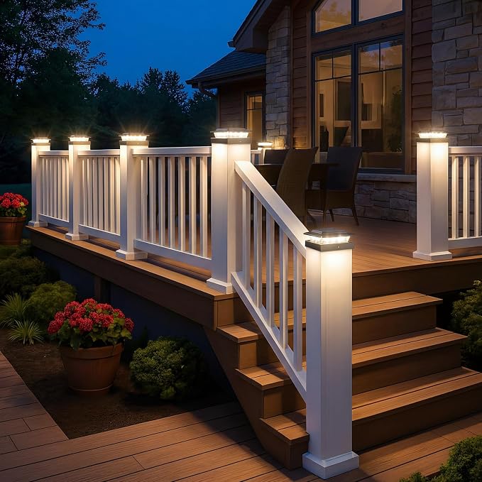 kolpop 4x4 Solar Post Cap Lights Outdoor 2Pack- 3 Color Temperatures& 2 Level Brightness, IP65 Waterproof, 16 LED Black Fence Deck Post Light Solar Powered Only for 4×4/3.5×3.5 Wood/Vinyl Posts