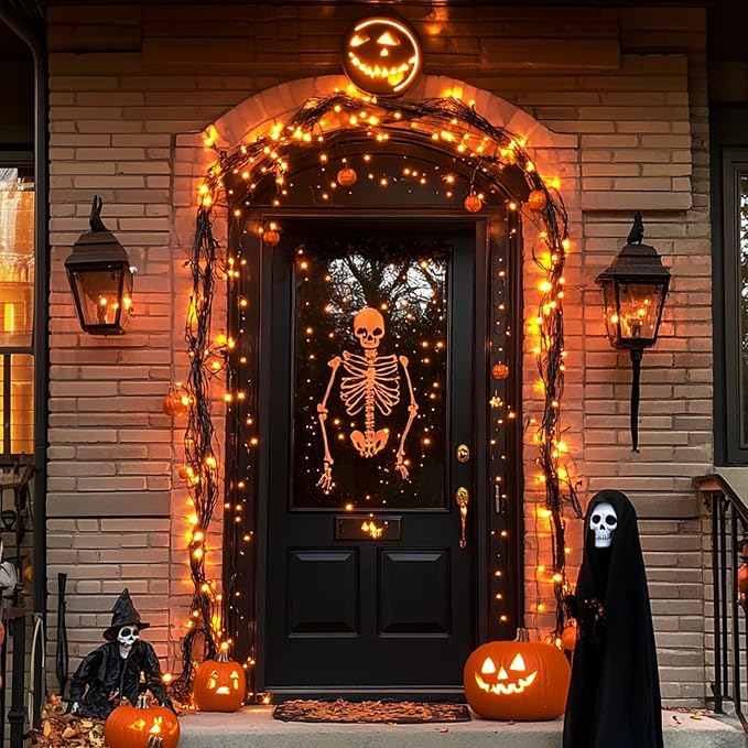 JMEXSUSS 4 Pack Solar Halloween Lights, 33FT 100 LED Orange Fairy Lights | Outdoor Waterproof, 8 Modes Copper Wire Solar String Lights for Outside Garden Yard Patio Tree Halloween Decoratios