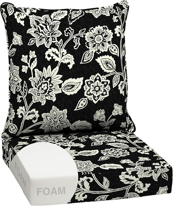 Arden Outdoor Deep Seat Cushion Set, Foam, 24x24, Black Jacobean | Sofa, Couch, Conversation Set, Premium High-Density Foam, Never Flattens, Mold and Mildew Resistant