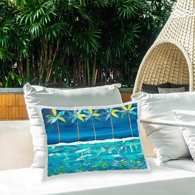 Stupell Industries | Green & Blue Palms, 14 x 20 | Outdoor Pillow, Made in USA - By Estelle Grengs