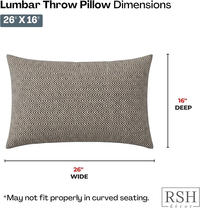 RSH DECOR: Jumbo Lumbar Pillows Set of 2 | 26" x 16" | Water and Fade-Resistant Performance Fabric | Outdoor Pillow Covers with Down-Alternative Inserts | Made in USA (Herringbone Black)