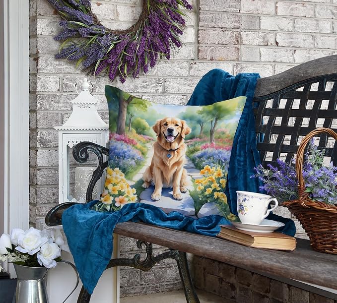 Caroline's Treasures Golden Retriever Spring Path Throw Pillow Machine Washable, Indoor Outdoor Decorative Pillow for Couch, Bed or Patio, 18Hx18W