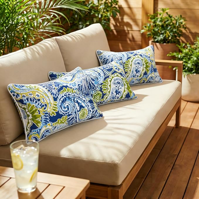 JMGBird Green Outdoor Pillows Waterproof Outdoor Lumbar Pillows | 12x20 Outdoor Pillow Cover with insert Couch Throw Pillows Outside Pillows Outdoor patio pillows for Furniture