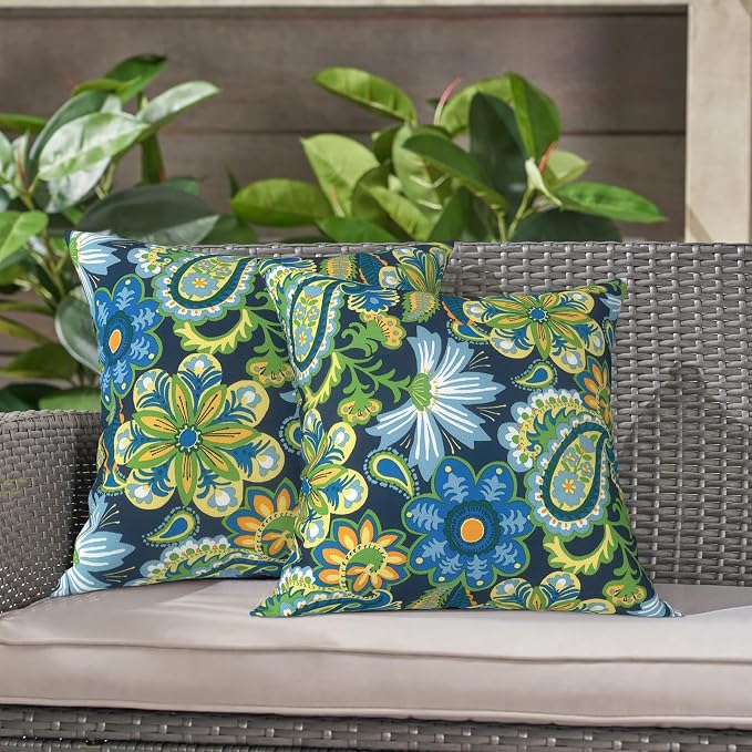 LVTXIII Outdoor Throw Pillows 16x16 Inch, Set of 2 Square Decorative Pillows with Inserts for Patio Furniture, Porch Chair, Garden Sofa, Bohemian Azure