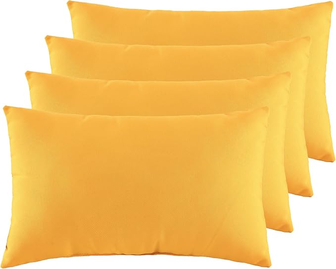 Indoor Outdoor Lumbar Pillows,Waterproof Outdoor Pillows Set of 4 for Patio Furniture,12×20 Inch, Yellow