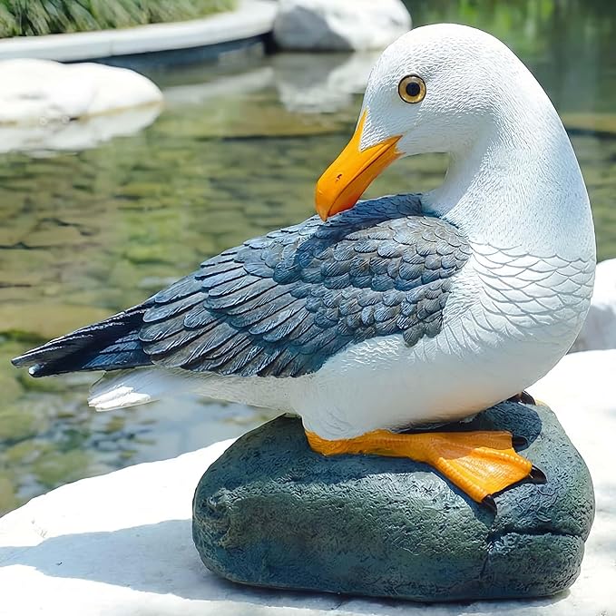 Real Seagull Outdoor Statue,Garden Bird Sculpture,Beach Statue Decor,Resin Animal Seabird Ornaments,Coastal Beach Decor for Outdoor Table Decor for Garden,Terrace,Lawn,Yard