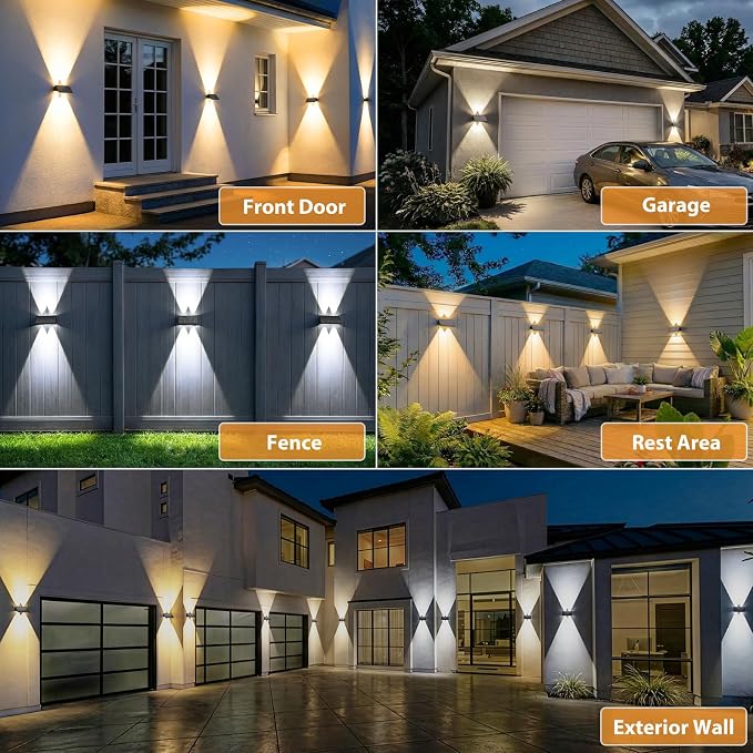 2PACK Solar Sconce Lights Outdoor,Warm White/Cool White/Natural Light 3 Modes Up and Down Solar Wall Lights IP65 Waterproof Solars Lights Outdoor for Exterior Front Porch Garage Fence Patio Yard