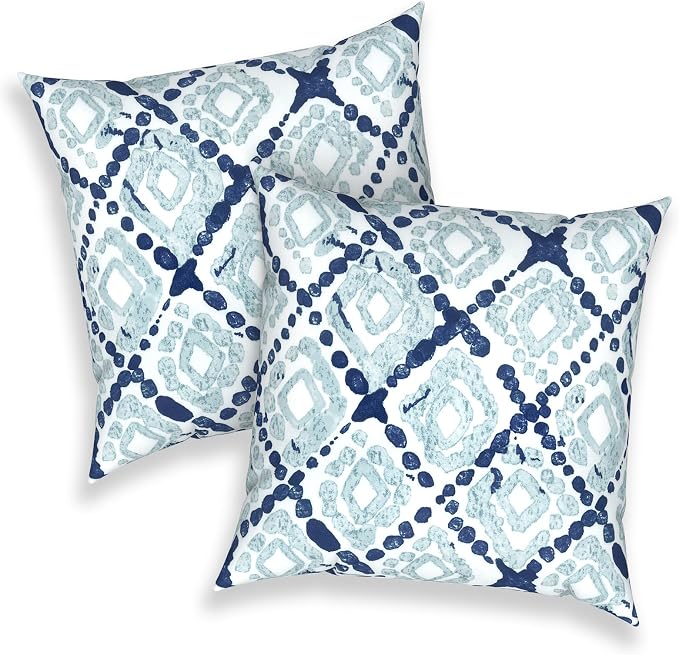 Outdoor/Indoor Throw Pillow Covers Set of 2, All Weather Square Pillow Cases 16x16 Inch, Patio Cushion Pillow of Home Furniture Use, Boho Geometry Blue