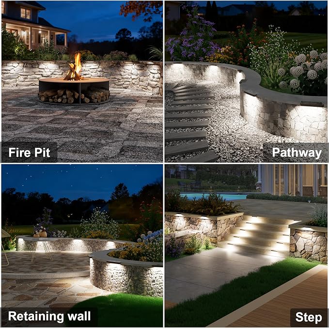 VOLISUN 7 Inch Retaining Wall Lights, 5000K Hardscape Lighting, 12 Pack | IP67 Waterproof, Cuttable Low Voltage Landscape Lighting, 12V Paver Lights, 2.8W Outdoor Step Lights
