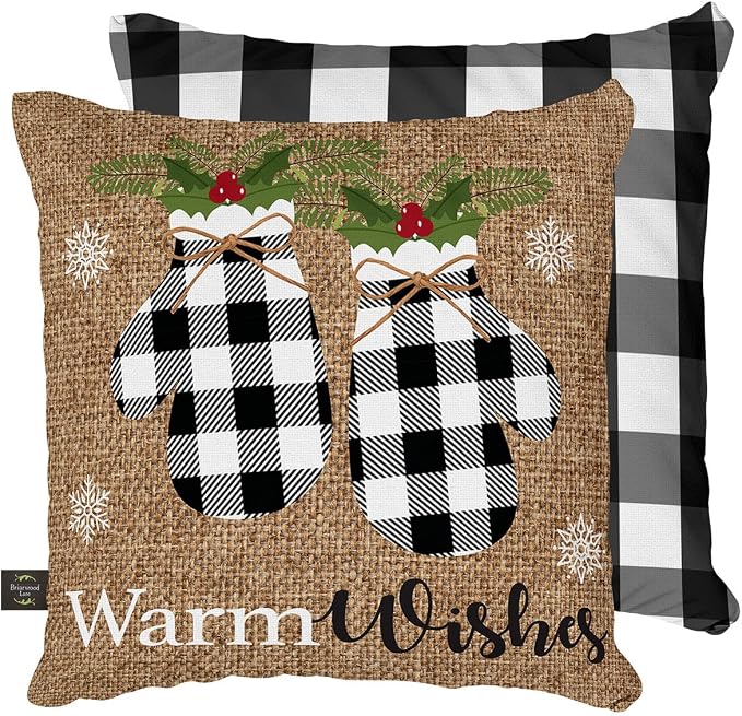 Briarwood Lane Winter Indoor/Outdoor Pillow 17x17 Checkered Mittens for Winter Pillow