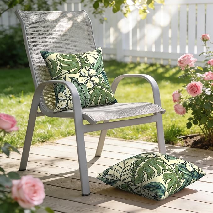 Outdoor Pillows with Insert 18x18 Inch, Waterproof Throw Pillow for Patio Furniture, Decorative Back Cushion for Garden Home Sofa Office Chair, Set of 2, Tropical Paradise