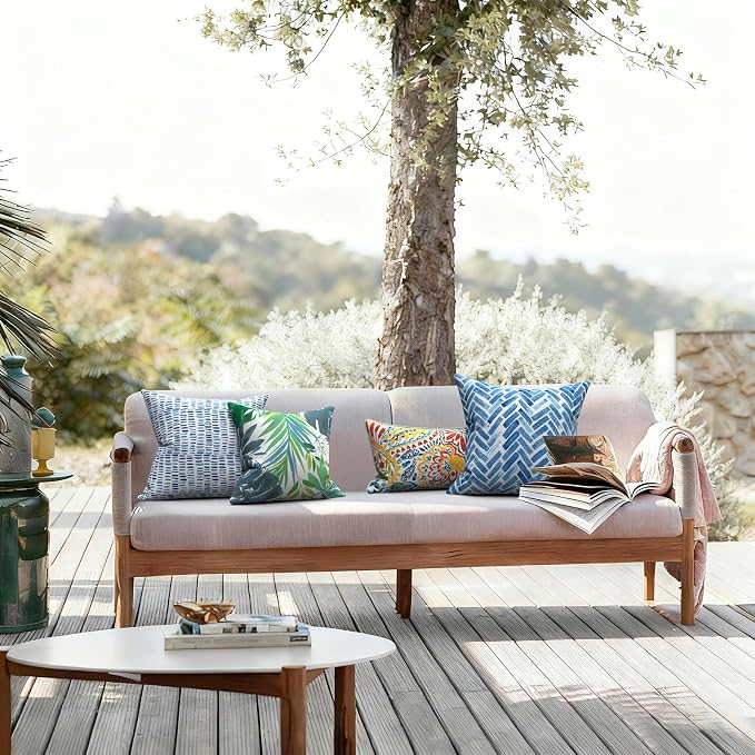 LVTXIII Outdoor Throw Pillows 16x16 Inch, Set of 2 Square Decorative Pillows with Inserts for Patio Furniture, Porch Chair, Garden Sofa, Islamorada Blue Green