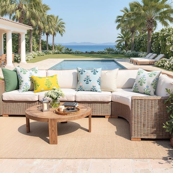 MIULEE Floral Outdoor Pillows Covers with Inserts 18x18 Blue Pink | Set of 2 Waterproof Decorative Throw Pillows with Piping,Vintage Fade Resistant, Patio Furniture Summer Garden Couch Sofa