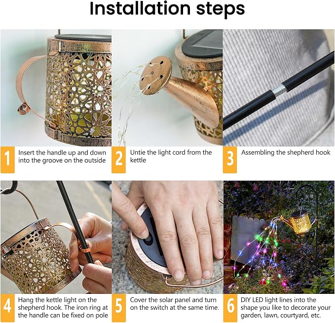 Solar Lights Outdoor Decorative, Metal Solar Watering Can Lights Waterproof, Small Hanging Gardening Decor for Yard Outside Patio Lawn, Mother’s Day Gifts, Birthday Gifts for Mom Grandma(Colorful)