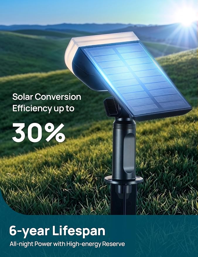 Linkind Solar Lights Outdoor Waterproof LED Spotlights Warm White 6 Pack | Starray, 3 Lighting Modes, 650LM, 3000K, Dusk to Dawn, In-Ground Wall-Mounted for Landscape Yard Garden Tree Flag Pathway