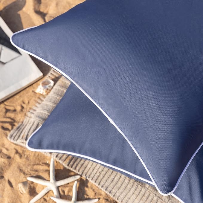 Phantoscope Pack of 2 Outdoor Waterproof Solid Throw Decorative Pillow Cover Decorative Square Outdoor Pillows Cushion Case Patio Pillows for Couch Tent (20''x20'', Dark Blue)
