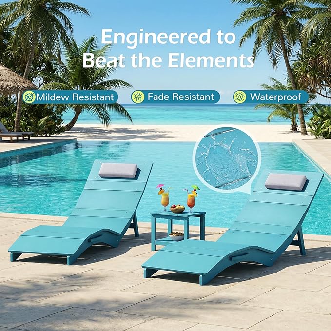 Stoog Rectangular Outdoor Side Table, All-Weather Turquoise End Table for Patio, Never Fade or Rot, Perfect for Pool, Backyard & Garden