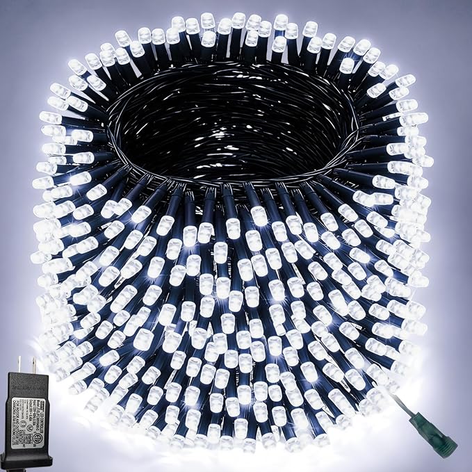 500 LED Cool White Christmas Lights Outdoor String Lights, 164 ft | Green Wire Waterproof Twinkle Fairy Lights with Timer, 8 Modes Connectable String Lights Indoor Bedroom Classroom Decorations