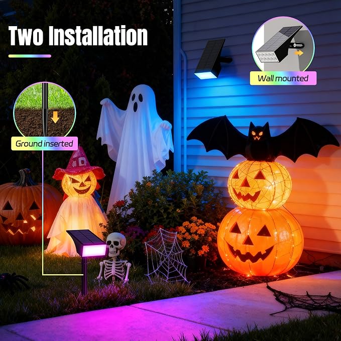 Solar Lights Outdoor Waterproof Landscape Spotlight Color Changing 2 Pack | 7 Lighting Modes, WENATY Solar Spot Lights Led Powered Flood for Halloween & Christmas Decorations Yard Garden House Tree
