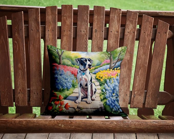Caroline's Treasures Great Dane Spring Path Throw Pillow Machine Washable, Indoor Outdoor Decorative Pillow for Couch, Bed or Patio, 14Hx14W