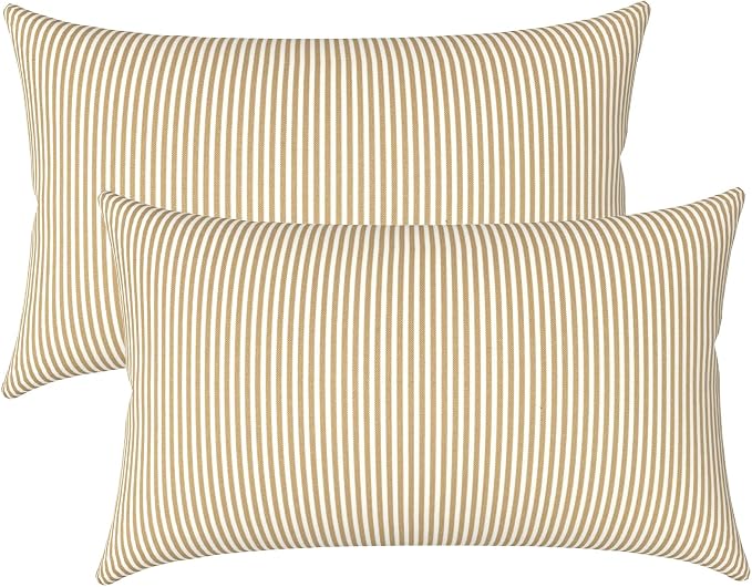 LVTXIII Outdoor/Indoor Lumbar Pillows, Decorative Patio Lumbar Cushions, Fluffy Water Repellent Garden Cushions for Home Patio Coach Sofa Use, 12×20 Inch, Pack of 2, Stripe Beige