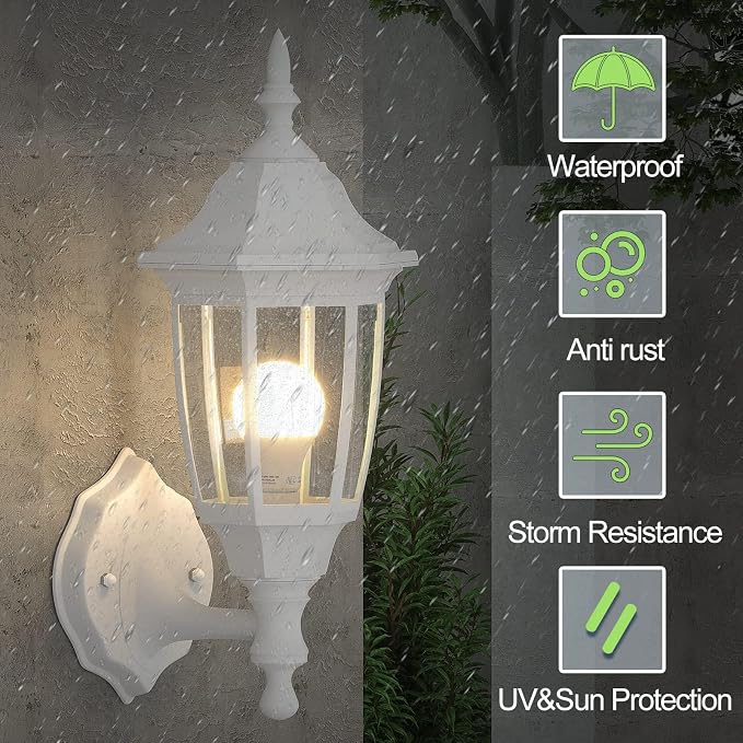 EMART Dusk to Dawn Plastic Outdoor Wall Light Fixtures(1 Pack, White) | Include Bulbs, Waterproof and Anti-Corrosion, Wall Mount Porch Sconces for Outside, Garage, Front Door, House, Patio