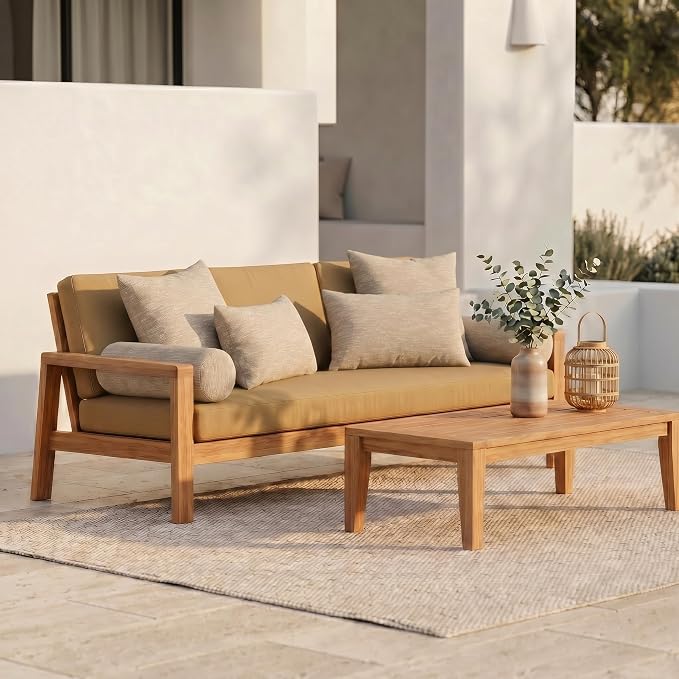 RSH DECOR: 6-Pack Pillow Set | Sunbrella Performance Fabric |Water & Fade-Resistant| 17" Square, 20"x12" Lumbar, 20"x6" Neck Roll | Outdoor Patio Pillows | Made in USA (Soft Cloud Chenille Burlap)