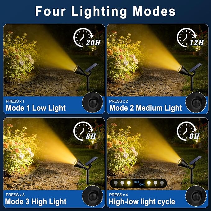 Solar Spot Lights Outdoor Waterproof IP65, Flag Landscape Spotlights | 6 Pack 4 Lighting Modes Solar Powered Spotlights Auto On/Off,Solar Garden Yard Pathway Wall Uplights for Outside,Warm White