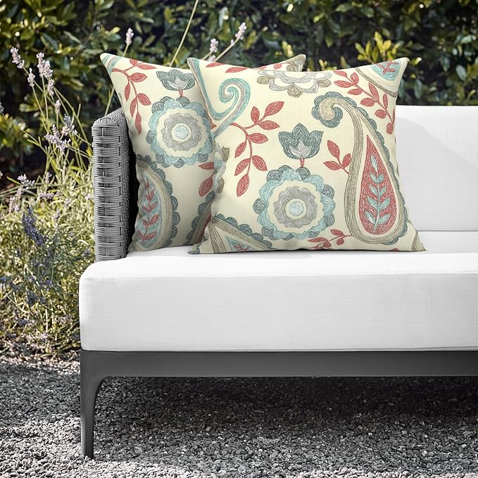 Outdoor Throw Pillows 16x16 Inch, Water Repellent Patio Pillows with Inners Set of 2 for Patio Furniture Home Graden, Paisley Vintage