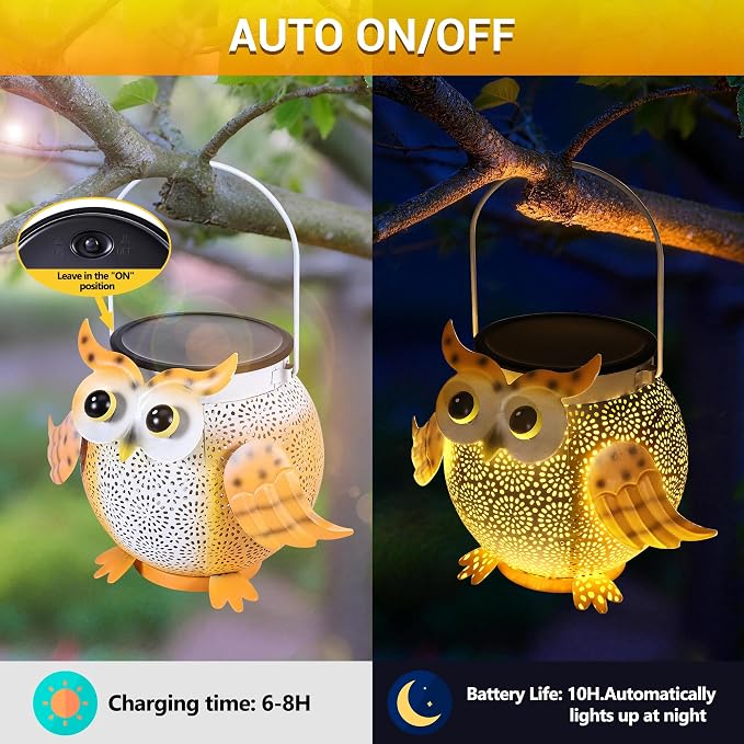 Solar Lantern Outdoor Lights, Cute Metal Solar Owl Lamp with Sound, Waterproof 2 Mode Hanging Solar Owl Lights for Yard Garden Patio Tree Pathway Lawn Outdoor Decorations