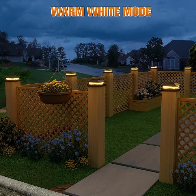 APONUO Solar Post Cap Lights for 4x4 Posts - IP64 Waterproof, 3000K LED, No-Wire Fence Lights & Deck Lights for Patio Garden Yard Patio, Black-Warm White, 12 Pack