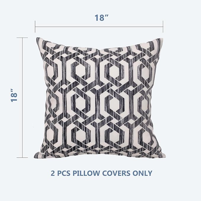 Outdoor Pillow Covers 18x18 Set of 2 Black White Geo Print, Waterproof & UV Resistant Polyester for Patio, Couch, Porch, Modern Farmhouse Decor