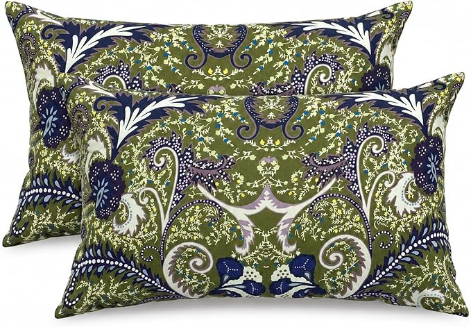 Outdoor Lumbar Pillows 12"x20" Waterproof Patio Pillows with Inserts | Set of 2 Fade Resistant Outdoor Waterproof Lumbar Pillow Decorative Garden Lumbar Cushions for Home Patio Terrace Sofa