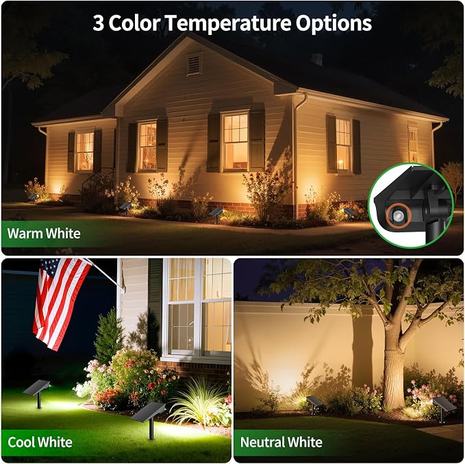 Lightonight Solar Spot Lights Outdoor 4 Pack | 3 Color Temperatures, Remote Control Landscape Spotlights for Tree, Garden, Pathway, House, Yard, Driveway