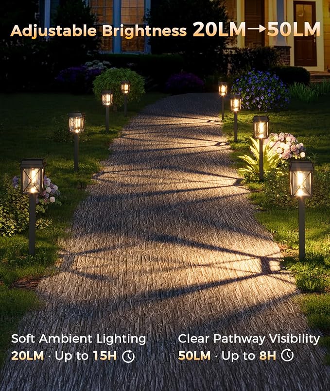 XMCOSY+ 12 Pack Solar Pathway Lights, 50LM Garden Lights Solar Powered | Long lasting, outdoor solar lights for yard, backyard, driveway, walkway, landscape, path, dusk to dawn (warm/cool white)