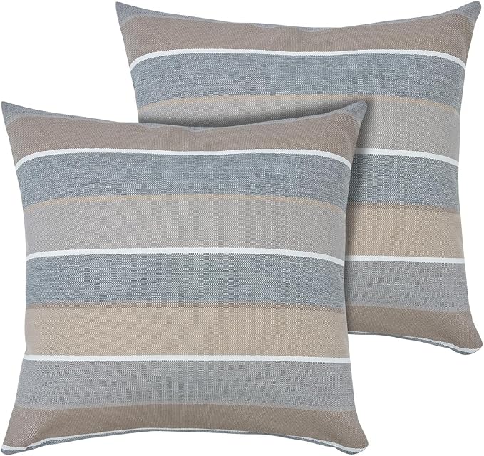 FUNHOME Outdoor Pillow Covers 18x18 Inch Pack of 2, No Insert-Grey Stripe | Square Throw Pillow Covers, Water-Repellent, Modern Pillow Cases for Sofa Patio Couch Decoration