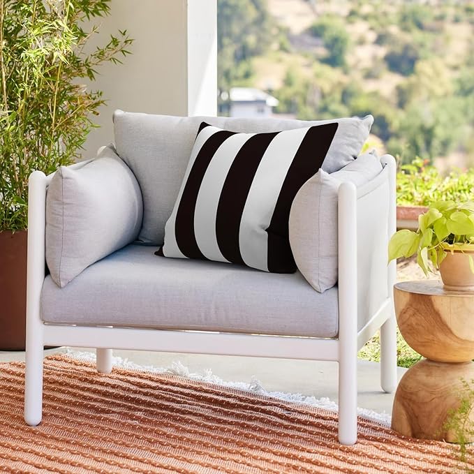 Outdoor 20x20 Inch Throw Pillows with Inners, Square Pillows Decorative Set of 2 for Home Garden Furniture, Cabana Black