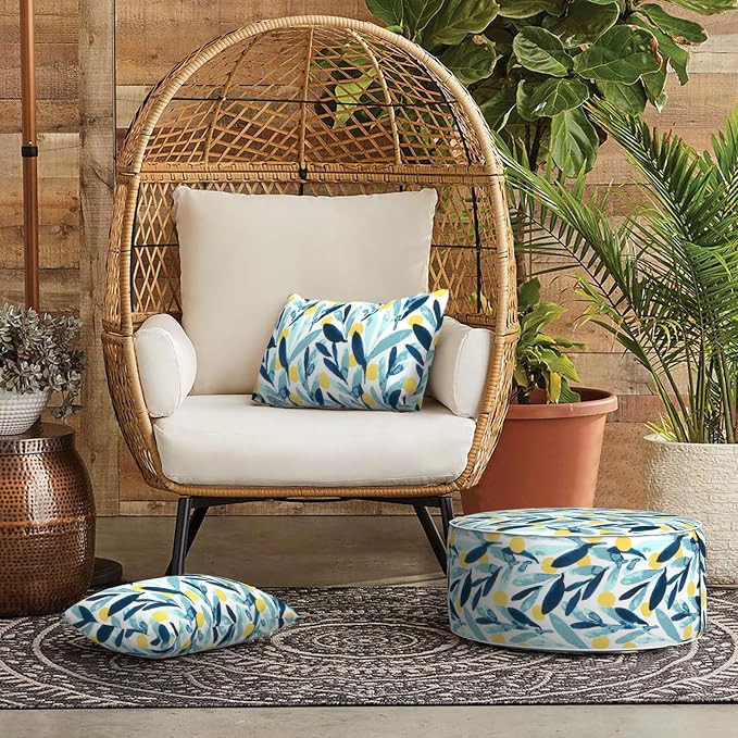LVTXIII Outdoor/Indoor Lumbar Pillows, Decorative Patio Lumbar Cushions, Fluffy Water Repellent Garden Cushions for Home Patio Coach Sofa Use, 12×20 Inch, Pack of 2, Leaves Multi